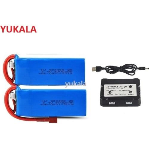YUKALA 7.4V 3000mAh Upgrade large Lipo Battery/USB for Wltoys 144001 124018 124019 R/C Car R/C truck 7.4 v 3000 mah