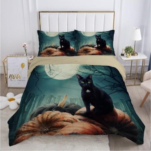 Cartoon Hallowmas Kids Bedding set for Children baby boy girls Duvet cover set pillow case Bed linens Quilt cover 140X200 cat