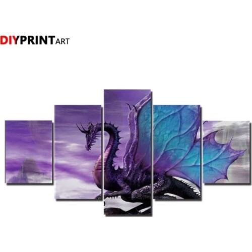 Dragon Fantasy Purple 5 Pieces Wall Art Canvas Prints Pictures for Wall Decoration A1632