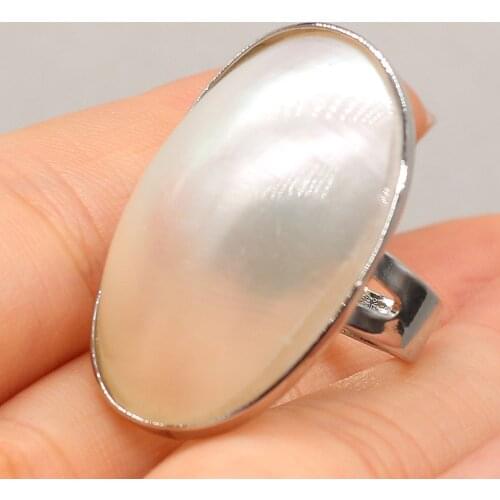 Fine Natural Shell Finger Rings Reiki Heal Trendy Rings Retro Simple Jewelry for Men Women Party Gift Adjustable 20x30mm