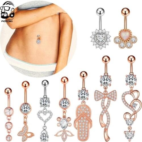 1PC Sweet Bow-Knot Girls Belly Piercing Rings Replaceable Bar 1.6*10mm Curved Barbell Heart Dangled Belly Button Ring Navel Stud