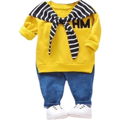 New Spring Autumn Infant Clothing Sets Baby Girls Boys Clothes Suits Scarf T Shirt Jeans 2Pcs/Set Children Kids Casual Costume