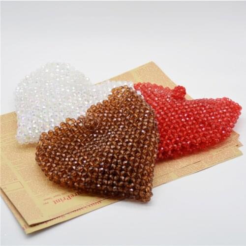 Nice Handmade Resin Beads Purse Women Heart Shape Acrylic Beaded Handbag Clear Ladies Shoulder Bag