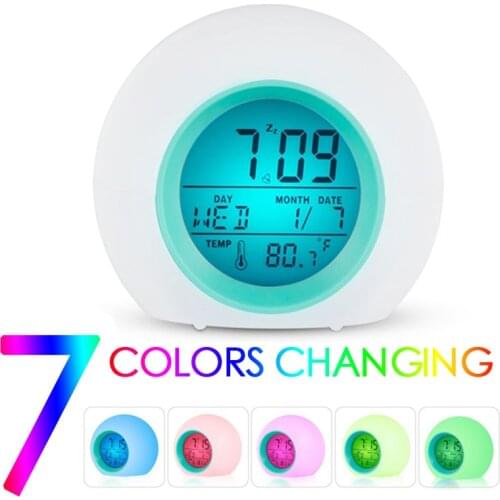 Creative 7 Calendar Alarm Clock Colorful Back light Round for Children Frontal Sound Alarm Ball Natural Decoration Digital Clock