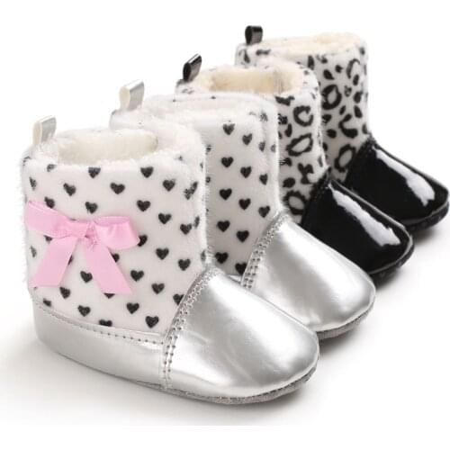 Focusnorm Newborn Baby Winter Boots Girl PU Crib Shoes Anti-slip Soft Sole Prewalker Sneakers Anti-slip Snow Thick Shoes 0-18M