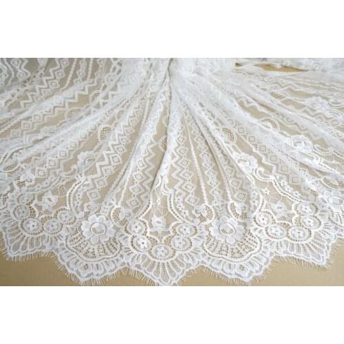 Soft Eyelash Circle lace Fabric, Retro Stripe Geometry Floral Chantilly lace fabric for Boho Wedding dress, Prom dress