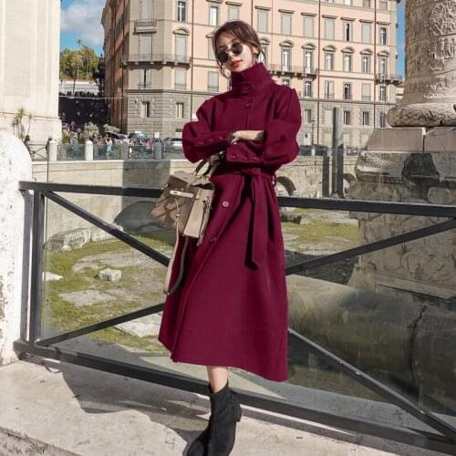 Loose Casual Belt Women Woolen Jacket 2021 Fashion Winter Long Single-Breasted Fashion High Quality Imitation Cashmere Coats