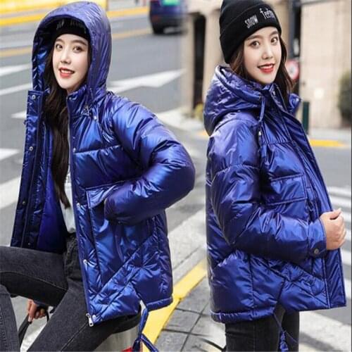 Winter Fashion Glossy Warm Women Coat Jackets Short Jacket top Silver Color New Ladies Parka student Coat Jaqueta Feminina Z79