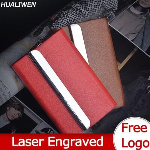 Laser Engraved LOGO Luxury Business Card Credit Card Holder Stainless Steel PU Metal Box Business Card Holder Wallet Gift