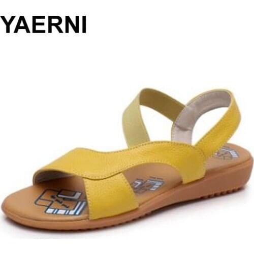 YAERNI Summer 2018 plus size 34-43 leather maternity sandals non-slip flat with the students simple Fashion sandals E583