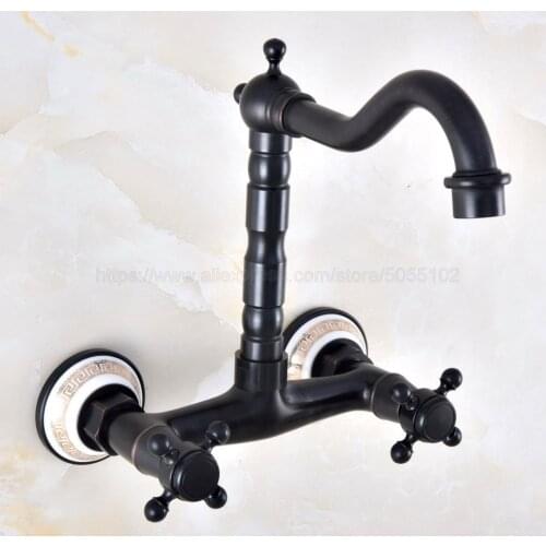 Oil Rubbed Bronze Bathroom Basin Sink Mix Tap Dual Handles Wall Mounted Kitchen Basin Sink Mixer Faucet znf872