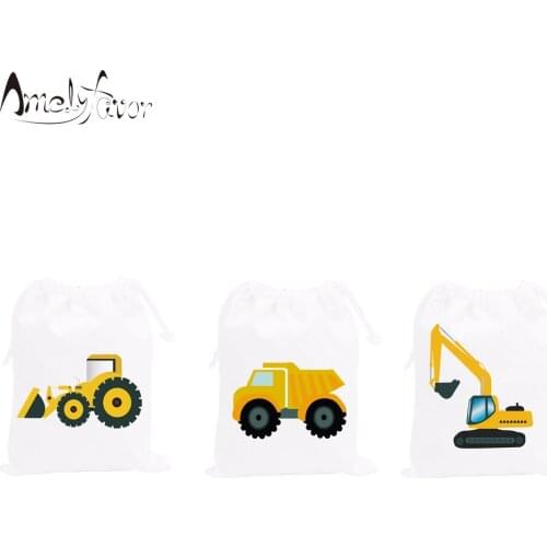 Construction Trucks Theme Party Favor Bags Candy Bags Gift Bags Digger Decorations Kids Birthday Event Party Container Supplies