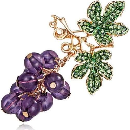 Fashion new grape bunch brooch badge pin rhinestone drip enamel fruit plant corsage banquet clothing accessories jewelry gift