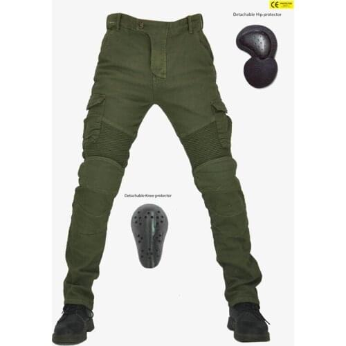 Motorcycle Riding Jeans Anti-fall Pants Protective Pants 06 Black Green Send Protective Gear Men