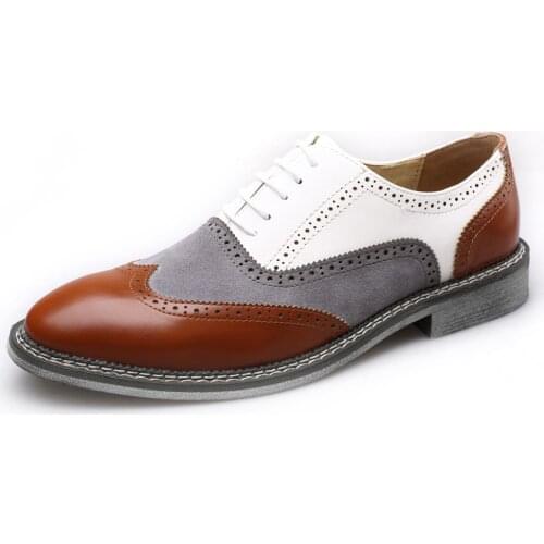 ZYYZYM Men Brogue Shoes Leather 2020 Spring Autumn New Fashion Mens Round British Formal Shoes Flat Leather Men Dress Shoes