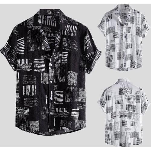 Mens Shirts Casual Graffiti Stripe Print Short Sleeve Button Turn-Down Shirt Blouse Summer Beach Shirts Streetwear Ropa Hombre