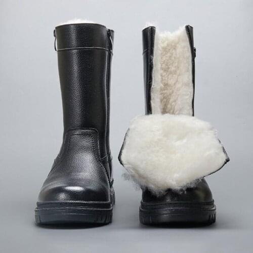 2020 Newest 100% Wool Men Winter Snow Boots Non-Slip Warm Leather Boots