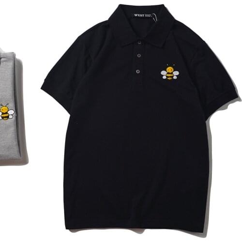 High New Novelty 2021 Embroidered Bee Striped Collar Cute crown Casual Polo Shirts Shirt Skateboard Cotton Polos Top Tee 045