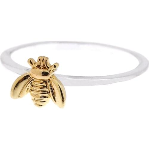 Simple Tiny Solid Gold Color Bee Finger Rings Gold Hammered Band Stacking Rings Wedding Anniversary Gift Jewelry