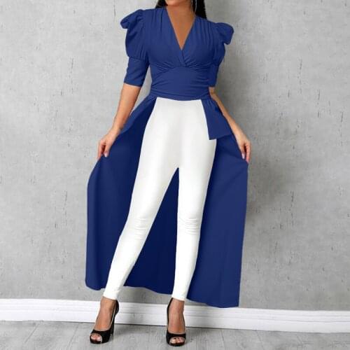 ZANZEA Women Asymmetrical Shirt Summer Elegant V Neck Puff Sleeve Blouse Casual Sexy Solid Long Tops Female Streetwear Blusas