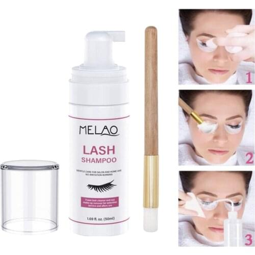 Lash Shampoo Foaming Cleanser & Brush (50ml), Gentle Foam Wash for Eyelash Extensions Makeup/Oil Remover Beauty Salon Supplies