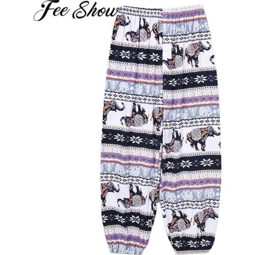 Kids Girls Yoga Pants Summer Casual Harem Pants Soft Elastic Waist Boho Print Cartoon Animal Print Sun Protection Bloomers Pants