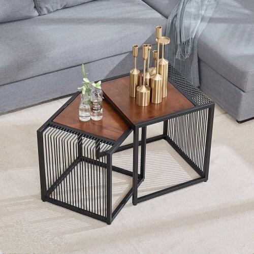 Nordic Living Room Furniture Iron Small Tea Tables Sofa Side Table Solid Wood Coffee Table Bedroom Furniture Bedside Cabinet