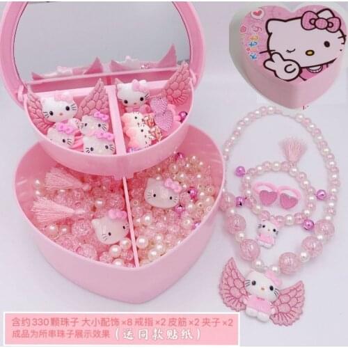 TARAKA TOMY Hello Kitty Children Beaded Girl DIY Handmade Material Package Parent-child Puzzle Wear Beads Bracelet Necklace Gift