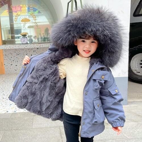 Real Fur Warm Boy Jacket Winter Hooded Baby Girl Snow Coats Outdoor Children Cold Clothes Thick Windproof Kids Snow Outerwear