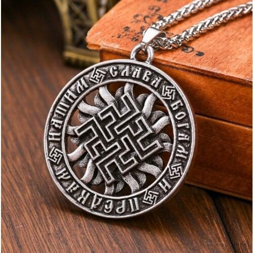 Vintage Fern Flower Runes Pendant Antique Silver Nodic Viking Amulet Mens Necklace