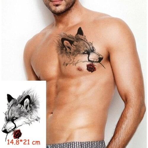Waterproof Temporary Tattoo Sticker wolf animal rose flower tatoo water transfer fake tatoo flash tatto Woman Man kid 14.8*21 cm