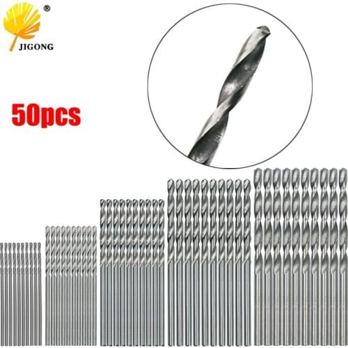 JIGONG 50Pcs HSS 4241 High Speed Steel Drill Bit Set Tool 1mm 1.5mm 2mm 2.5mm 3mm