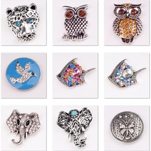 XH9402 Fish pigeon leopard elephant animal OWL 18mm Metal snap button DIY bracelet