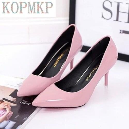 2021 New Women Shoes Pointed Toe Pumps Patent Leather Dress 8CM High Heels Boat Shoes Shadow Kopmkp Wedding Shoes Zapatos Mujer