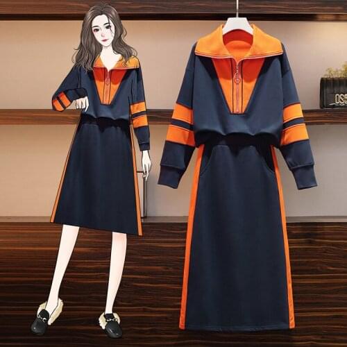 2021 autumn winter new large size women fashion sweater set casual loose pullover sweater + mid-length skirt two-piece sets s250