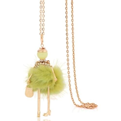 Statement fur necklace fashion women 2017 big choker collar charms long chain green fur necklaces & pendants jewelry