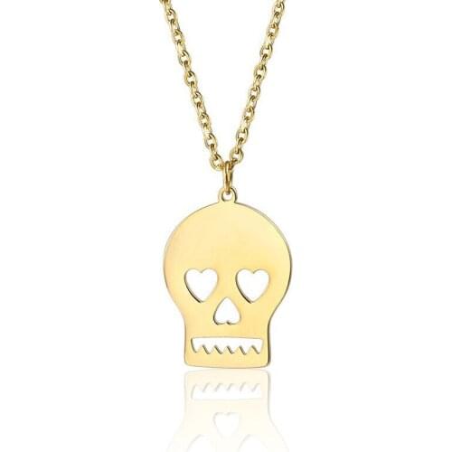 RIR Gold Tiny Skull Necklace Minimalist Halloween Necklaces Jewelry Children Kids Cause Trouble Festival Jewelry Gifts
