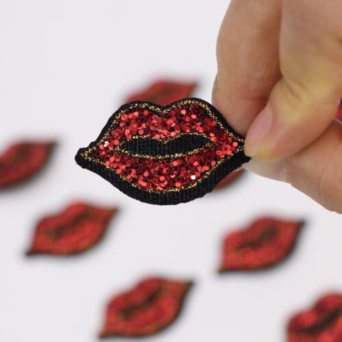 15Pcs/lot Small Size Sequins Red Lips patch vintage embroidered lace applique fashion clothing decoration sew on Motifpatch