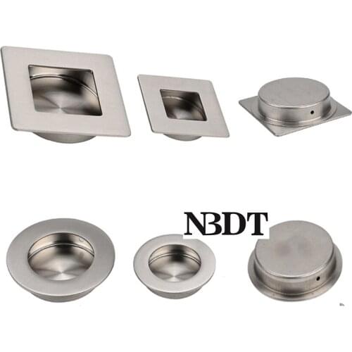 4Pcs Round Square Brushed Stainless Steel Furniture Closet Cabinet Drawer Door Recessed Flush Finger Pull