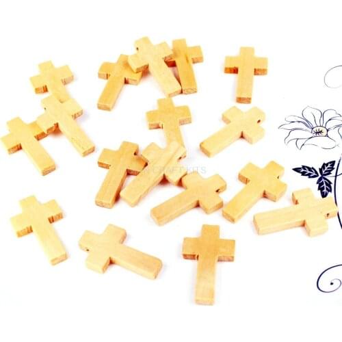 400 Natural Look Wooden Cross Beads Charm 30mm Wood Pendants Cross Beads Wooden Natural Religious Confirmation Gift D15