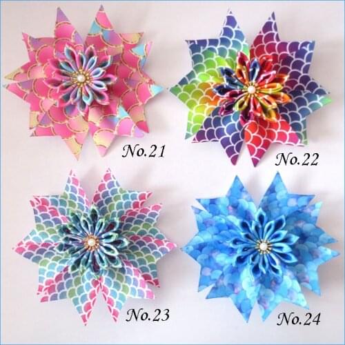 50 BLESSING Girl Popular 4.5" Fairy Hair Bow Clip Lotus Flower Rainbow Baby