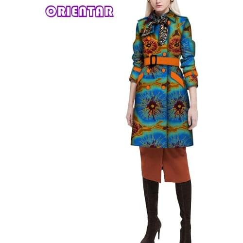 African Clothes for Women Long Sleeve Double Breasted Trench Coats Bazin Riche African Print Coat Lady African Clothing WY6480
