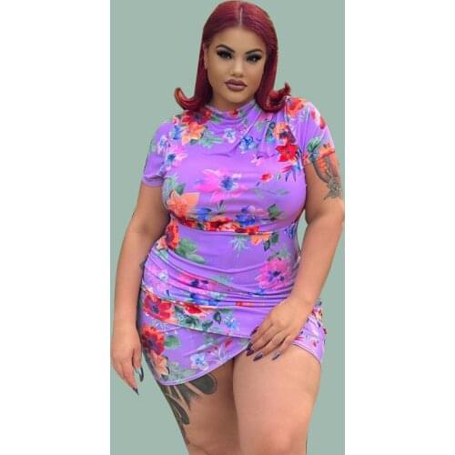 Asymmetric Party Sexy Women Dress Bandage Clubwear Crew neck Off Shoulder Night Bodycon Mini Dresses Big Size Floral Dresses