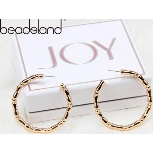 Beadsland Hoop Earrings Copper Electroplating Bamboo Pattern Fashion Ethnic For Women Girls Dancing Party Christmas Gift 40018