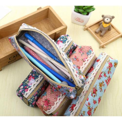 Free shipping 3pcs/lot Mini Retro Flower Floral Lace Pencil case pen bag Multi-Function Zipper Pencil Holder Bag Party Gift