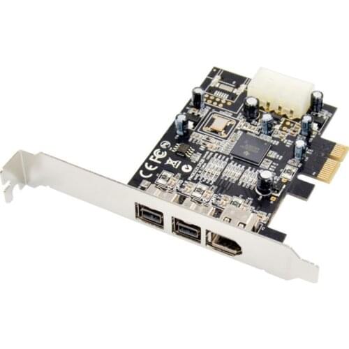 Freeshipping PCIE Combo 2x 1394b + 1x 1394a Firewire Ports PCI-Express Controller Card 1394 card TI Chipset 6pin cable win10