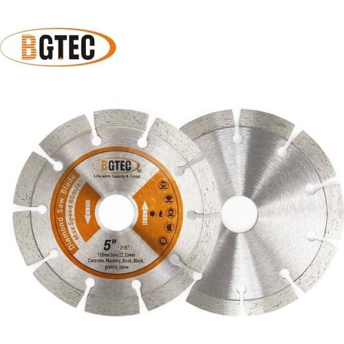 BGTEC 2pcs 5'' Diamond Segmented Saw Blades 125mm Cutting Disc for Hard Material Stone Ceramic Tile