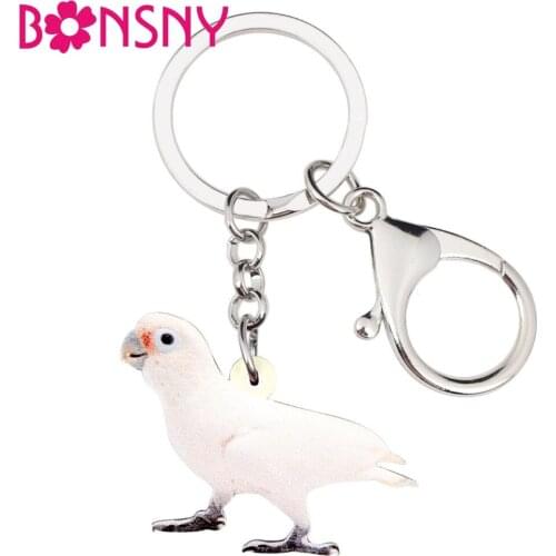 Bonsny Acrylic Petite Goffins Cockatoo Bird Key Chain Keychain Ring Fashion Animal Pet Jewelry For Women Girls Gift Decoration