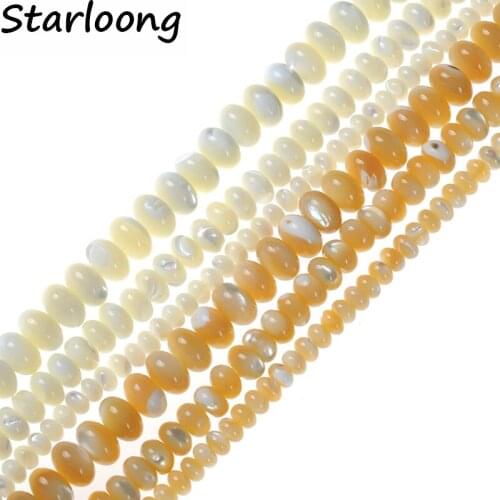 Natural Shell Beads White Golden Rondelle Trochus Strand Loose Beads for Jewelry Making Diy Bracelet Necklace Pick Size 15.5"