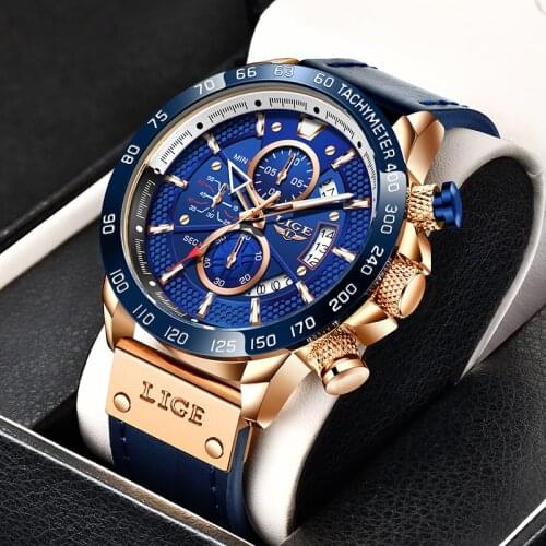 2021 LIGE Casual Sport Watch for Men Top Brand Luxury Military Leather Wrist Watches Mens Clocks Fashion Chronograph Wristwatch
